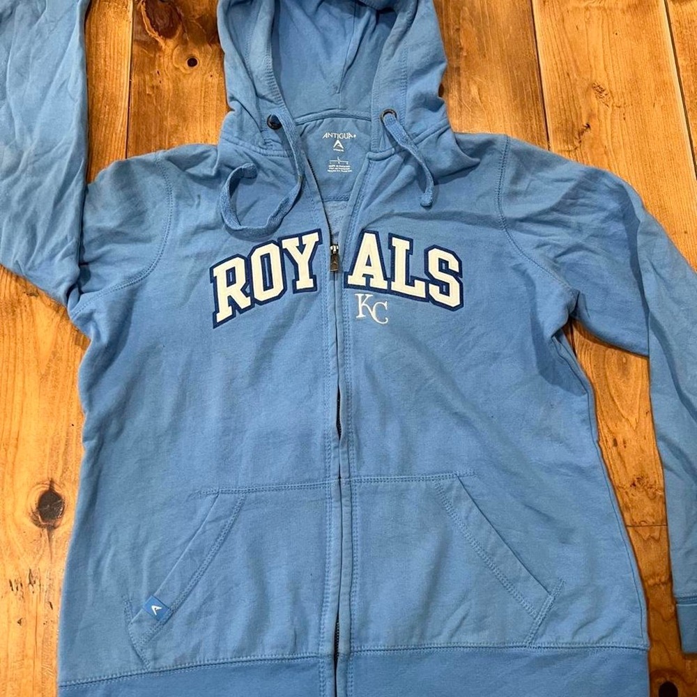 Antigua Womens Kansas City Royals Zip Up Hoodie Blue MLB Baseball Sweatshirt L